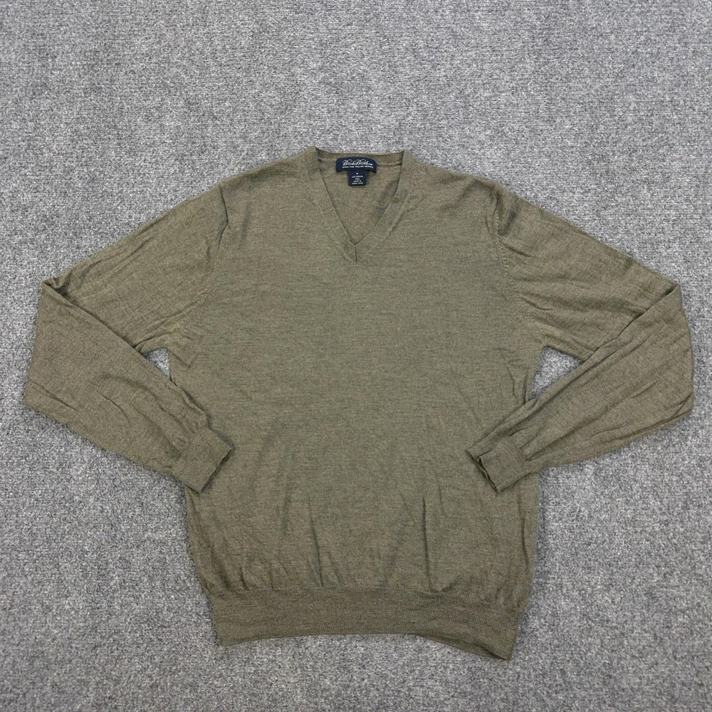VTG Brooks Brothers Sweater Mens M Green V Neck‎ Extra Fine Merino Wool Pullover